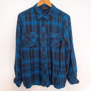 Love & Legend Women Blue Plaid Button Up Long Sleeve Blouse Shirt Size 14